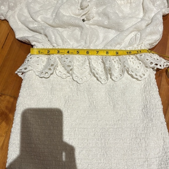SPELL & the gypsy co white Mini dress Chain Ruched smocked eyelet sleeves - Picture 12 of 16